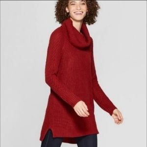 A New Day Long Red Ribbed Knit Cowl Neck Sweater (M)